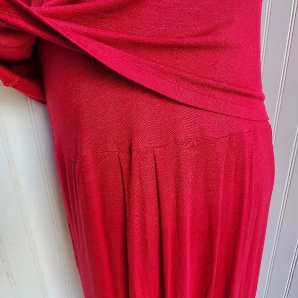 J. Jill Raspberry Pink Layered Knit Dress Stretch Short Sleeve Buttons Rayon L - Picture 5 of 15